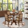 East West Furniture ASX25-AWA-28 -5 Piece Dining Set Includes a Round Kitchen Table with Antique Walnut Tabletop and 4 Stackable Polyester Fabric Chairs, Antique Walnut view 2