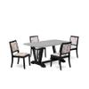 East West Furniture V696X2630-5 - 5-piece modern dining set consists of a dinner table with Cement top and 4 stackable chairs with White and Gray Pattern Polyester Fabric - Wire-brushed Black view 1