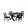 East West Furniture X676X1624-5 - 5-piece dining set consists of a dinner table with Distressed Jacobean top and 4 stackable kitchen chairs with Black Polyester Fabric - Wire-brushed Black view 1