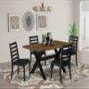 East West Furniture X676X1624-5 - 5-piece dining set consists of a dinner table with Distressed Jacobean top and 4 stackable kitchen chairs with Black Polyester Fabric - Wire-brushed Black view 2