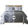 Elegant Comfort 3-Piece Boho Quilted Reversible Floral Paisley Bedspread Coverlet Set with Pillow Shams, Premium Stitching All Season Heavy Weight-Ultra Soft Luxury Quilt- Twin, Gray view 1