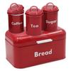 Plexon Bread Box for Kitchen Countertop, Bread Container with Coffee, Tea, Sugar Canisters, Metal 4-Piece Bread Box Set with Lids, Red view 1