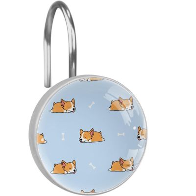 Blue Sleeping Corgi Shower Curtain Hooks Rings Set of 12 Shower Hooks for Curtain Rustproof Decorative Shower Rings for Bathroom