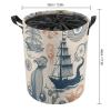 Round Laundry Basket with Handles Personalized Laundry Hamper for Bedroom Lighthouse Sailboat Fish Shells Octopus Circular Laundry Lightweight Waterproof Storage Basket Dirty Clothes Hamper for Bathro view 2