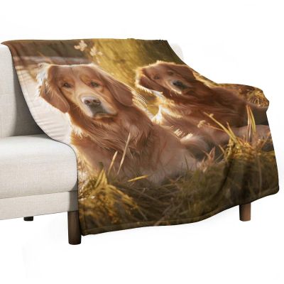 Dwrepo Throw Blanket Super Soft Two Golden Retrievers Flannel Blankets Warm Cozy Travel Blanket Anti-Pilling Bed Blanket Lightweight Sofa Blanket for Couch Chair Camping All Season 50""x60"", White
