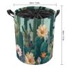 Round Laundry Basket with Handles Personalized Laundry Hamper for Bedroom Summer Floral Cactus Circular Laundry Lightweight Waterproof Storage Basket Dirty Clothes Hamper for Bathroom Dorm view 2