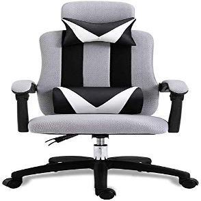 SGeneE Office Desk Chair Office Chair, Reclining High-backbreathable Soft Mesh Desk Chair Built-in Latex Cushion Adjustable Height with Headrest and Lumbar Support (Gray), Grey