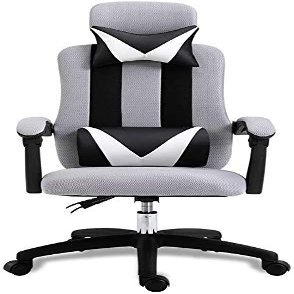 SGeneE Office Desk Chair Office Chair, Reclining High-backbreathable Soft Mesh Desk Chair Built-in Latex Cushion Adjustable Height with Headrest and Lumbar Support (Gray), Grey