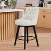 Erdoru Counter Height Bar Stools Set of 2 with Back, 26H Upholstered Swivel Barstools with Solid Wood Legs for Kitchen Island, Performance Modern Fabric Counter Stools, Ivory view 2