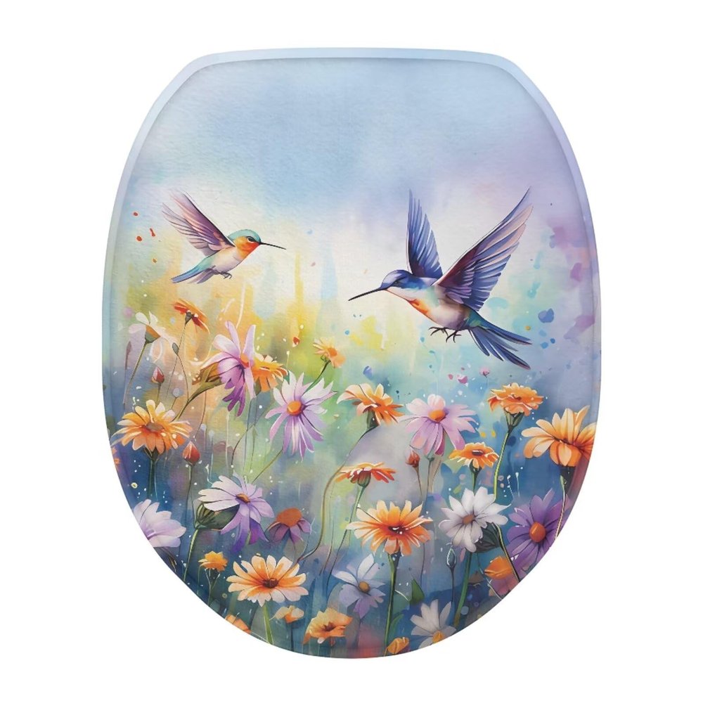 chaqlin Hummingbird Toilet Lid Cover Elongated Oblong Toilet Seat Cover Soft and Absorbent for Bathroom Decorative Washable Toilets Lid Covers Accessories
