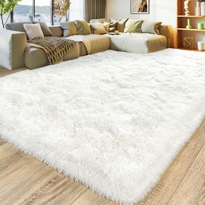 8x10 Large Area Rugs for Living Room, Ultra Fluffy Shag Rug for Bedroom, Modern Plush Soft Carpet for Girls Boys Kids Room Dorm Fuzzy Non Slip Rug for Home Decor Aesthetic, Cream White