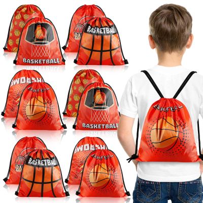 PLMMOUT 12Pcs Basketball Drawstring Bags,Basketball Party Favors Goodie Bag,Backpacks Gift Bags for Sports Party Supplies(Orange)