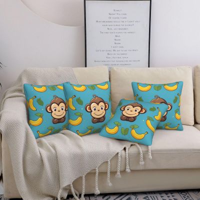 BTCOWZRV Monkey and Banana Pattern Throw Pillow Cover Soft Decorative Pillowcase Set of 4 Modern Square Pillow Cases 12"X12" Farmhouse Cushion Cover Case for Living Room Bedroom Sofa