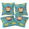 BTCOWZRV Monkey and Banana Pattern Throw Pillow Cover Soft Decorative Pillowcase Set of 4 Modern Square Pillow Cases 12"X12" Farmhouse Cushion Cover Case for Living Room Bedroom Sofa view 3