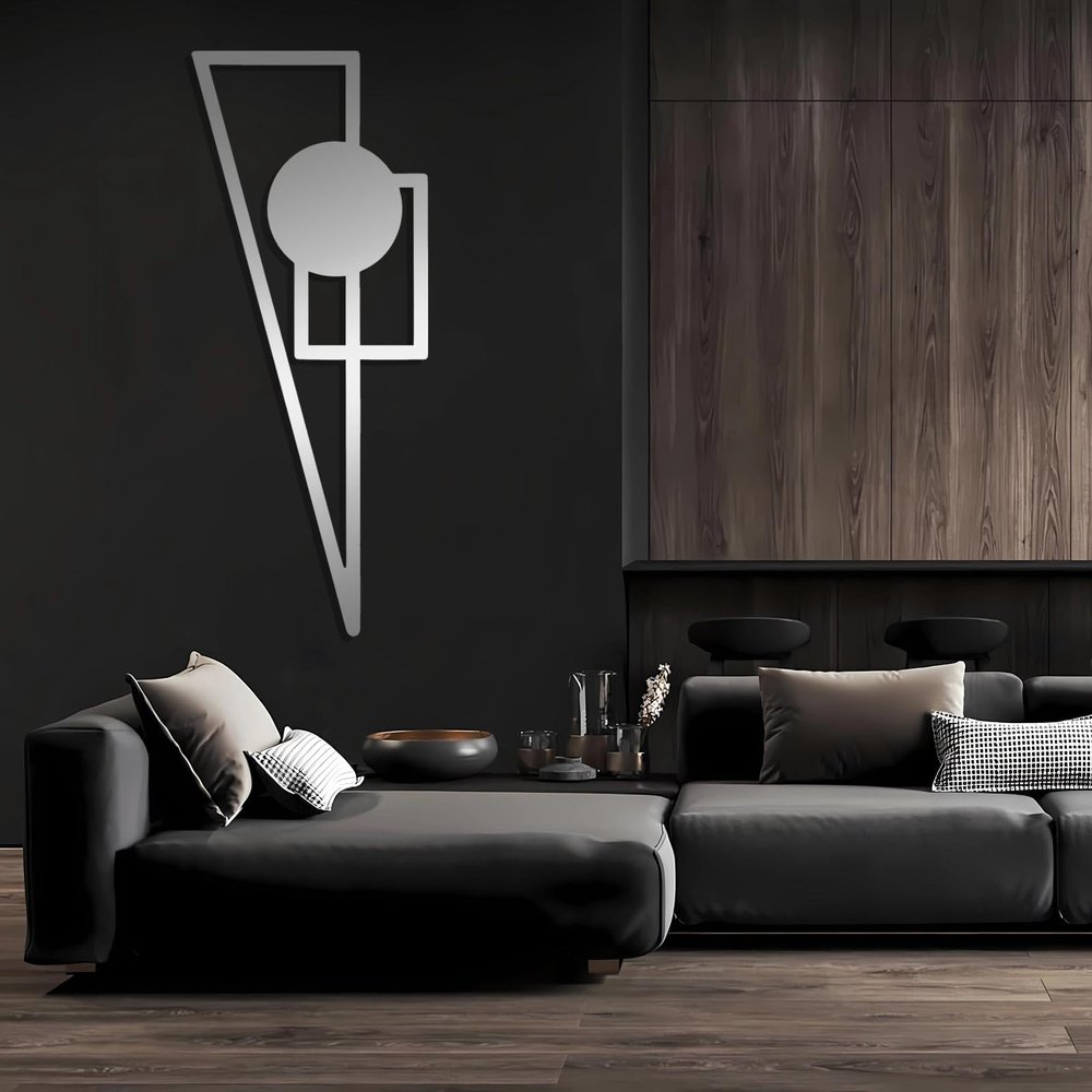 Triangle Geometric Modern Abstract Wall Decor, Geometric Line Wall Art, Modern Luxury Style Metal Wall Decor, Metal Line Wall Art, Modern Living Room Wall Decor, Art Lover Housewarming Gifts (24" x10"|60x24cm, Silver)