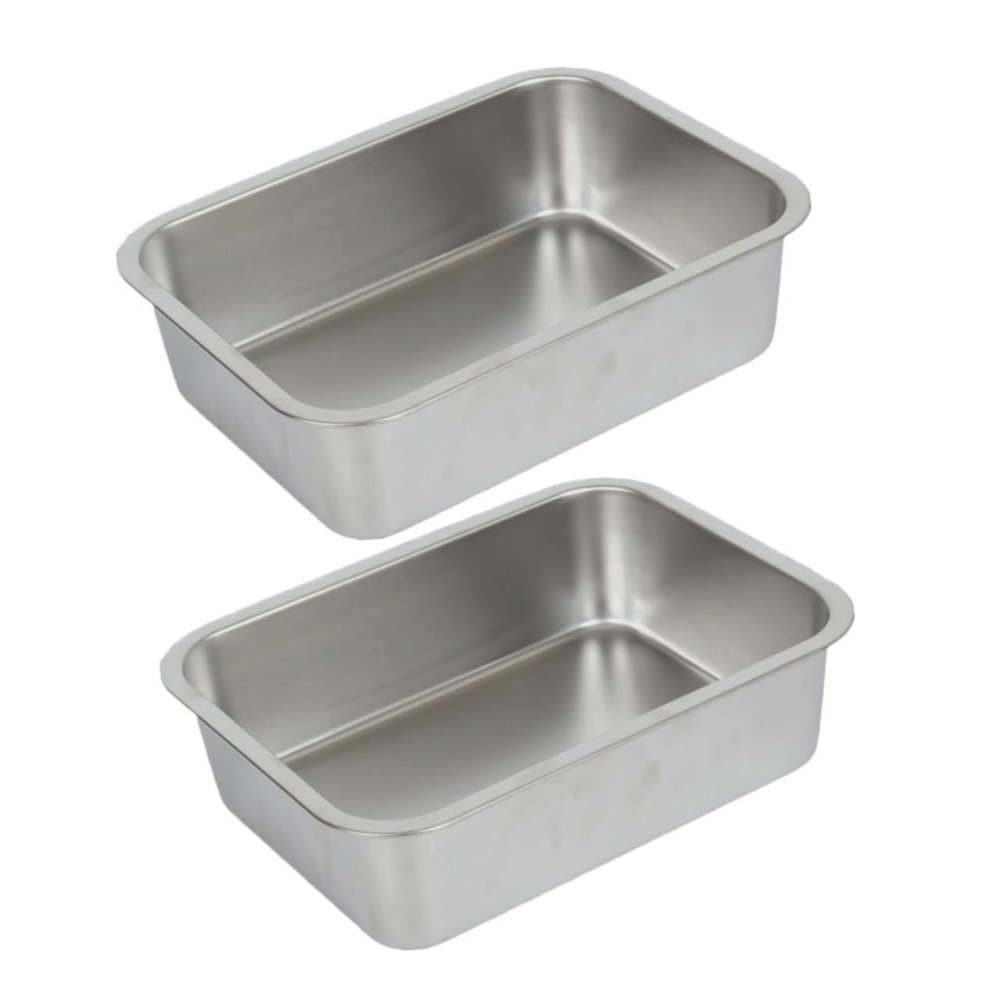 Mikinona 2pcs Rectangular Stainless Steel Rice Tray Buffet Serving Plate Easy Clean for Family/restaurant