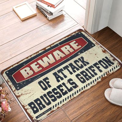 PLOWS Fall Door Mat Indoor Beware of Attack Brussels Griffon Doormat Beer Decorations for Man Cave Front Door Mat Funny(Size:65X90CM), CKTCEKKEA-65X90CM