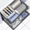 2 Tier Sliding Pull Out Drawers for Kitchen Cabinets, 304 Stainless Steel Wire Basket with Drain Pan and Damping Guide Dish Rack Slide Out Cookware Organizer, Easy to Assemble, 74*47*14cm, Black view 1