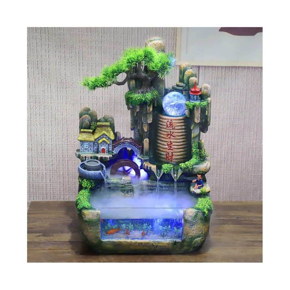 SABALON Small Fountain Indoor Tabletop Fountain Floor-Standing Living Room Resin Fountain Rockery Water Fountain Desktop Office Decorative Fish Tank Tabletop Fountains