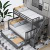 Morhome Twin Over Full Size Bunk Bed with Trundle and Storage Stairs, Solid Wood Stairway Triple Bunk Beds Stairway and Full-Length Guard Rail for Kids Teens Adults Bedroom, Can Be Divided view 1