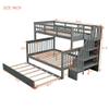 Morhome Twin Over Full Size Bunk Bed with Trundle and Storage Stairs, Solid Wood Stairway Triple Bunk Beds Stairway and Full-Length Guard Rail for Kids Teens Adults Bedroom, Can Be Divided view 2