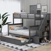 Morhome Twin Over Full Size Bunk Bed with Trundle and Storage Stairs, Solid Wood Stairway Triple Bunk Beds Stairway and Full-Length Guard Rail for Kids Teens Adults Bedroom, Can Be Divided view 3