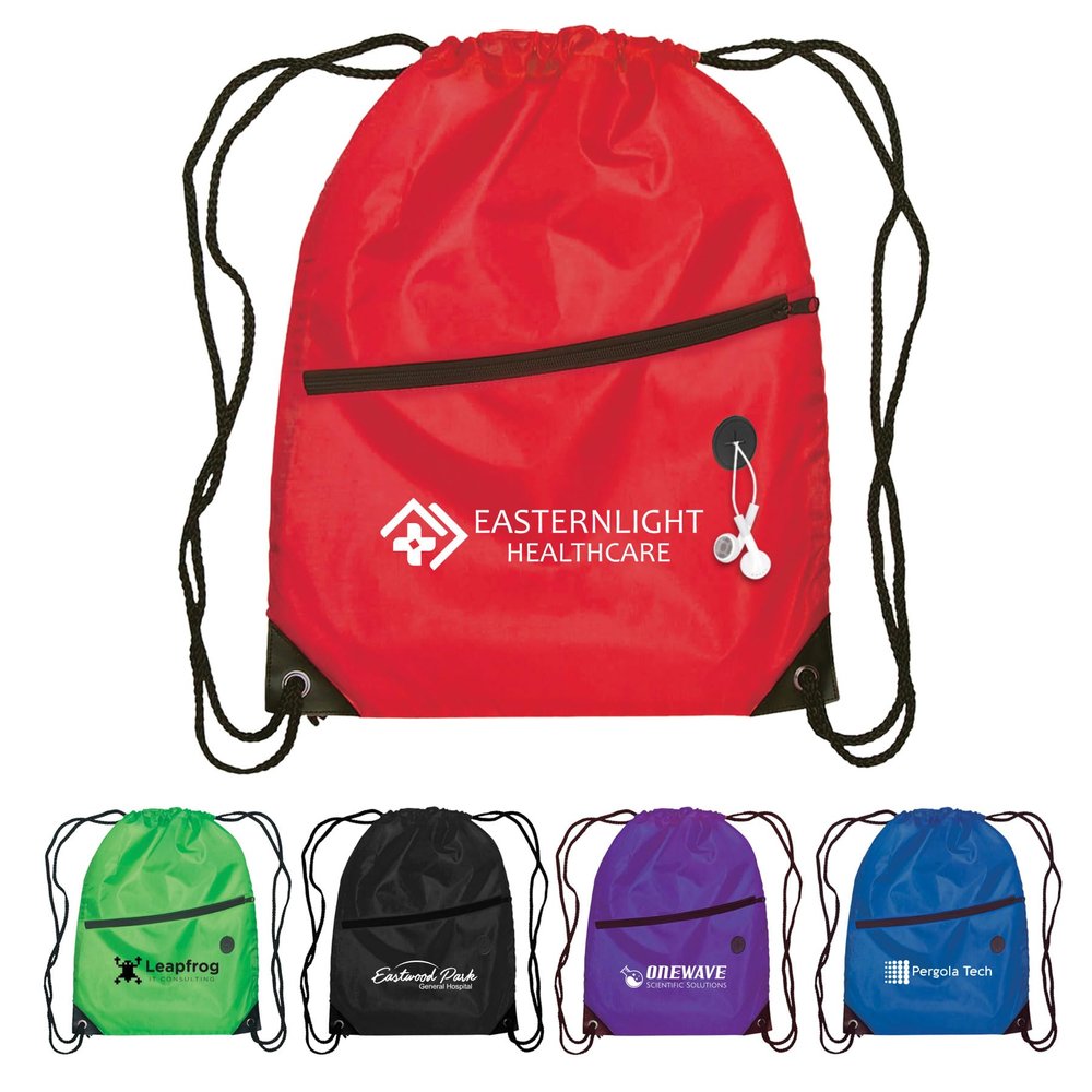 PromoStadium Custom Bags, Daypack - Drawstring Backpack, $3.09/pc, Qty 150 Personalized Bags with logo or text - Red