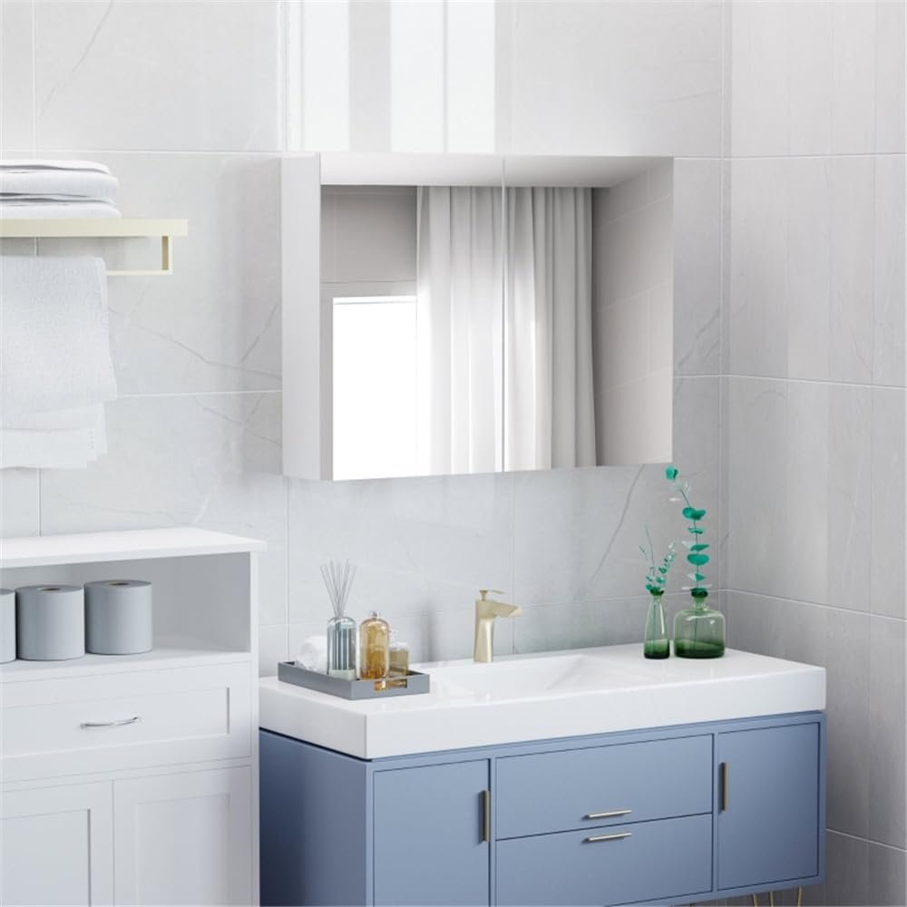 Wall Mounted Bathroom Mirror, Bathroom Wall Cabinet with Mirror Door Shelves, Over The Toilet Storage White Wall Mounted Medicine Cabinets for Bathroom, Door Mirror Bathroom Wall Mounted Cabinet Shelf