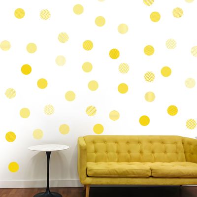 Boho Polka Dot Wall Sticker, 48 Removable and Repositionable Pattern Decals - Premium Fabric Material, Polka Dots, Stripes, Chevrons and Solid in 3 Shades of a Color (Yellow)