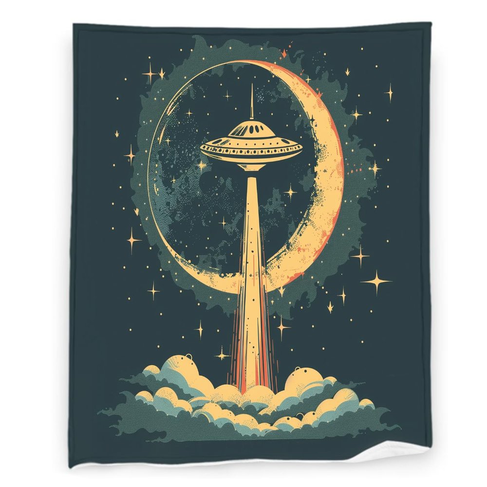 UFO 40" x 50" Alien Starry Sky Flying Saucer Spaceship Alien Super Soft Bedding Fleece Throw Blanket Luxury Bed Blanket Sofa Living Room Bedroom Warm Lightweight for Men and Women