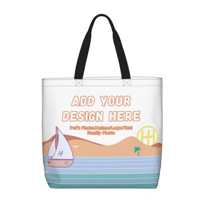 KMDESIGNIN Custom Zipper Tote Bag, Design Your Team Logo Photo Shopping Tote Personalized Reusable Grocery Bag (Medium)