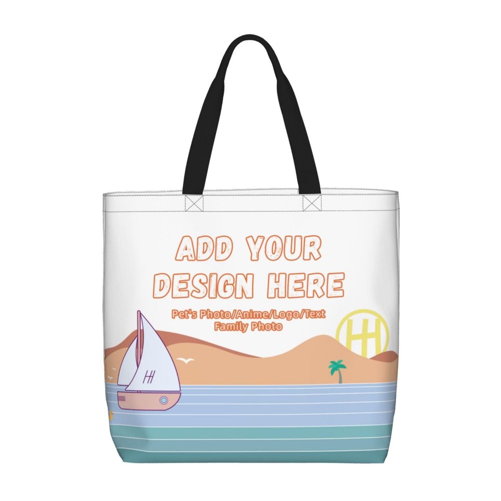 KMDESIGNIN Custom Zipper Tote Bag, Design Your Team Logo Photo Shopping Tote Personalized Reusable Grocery Bag (Medium)