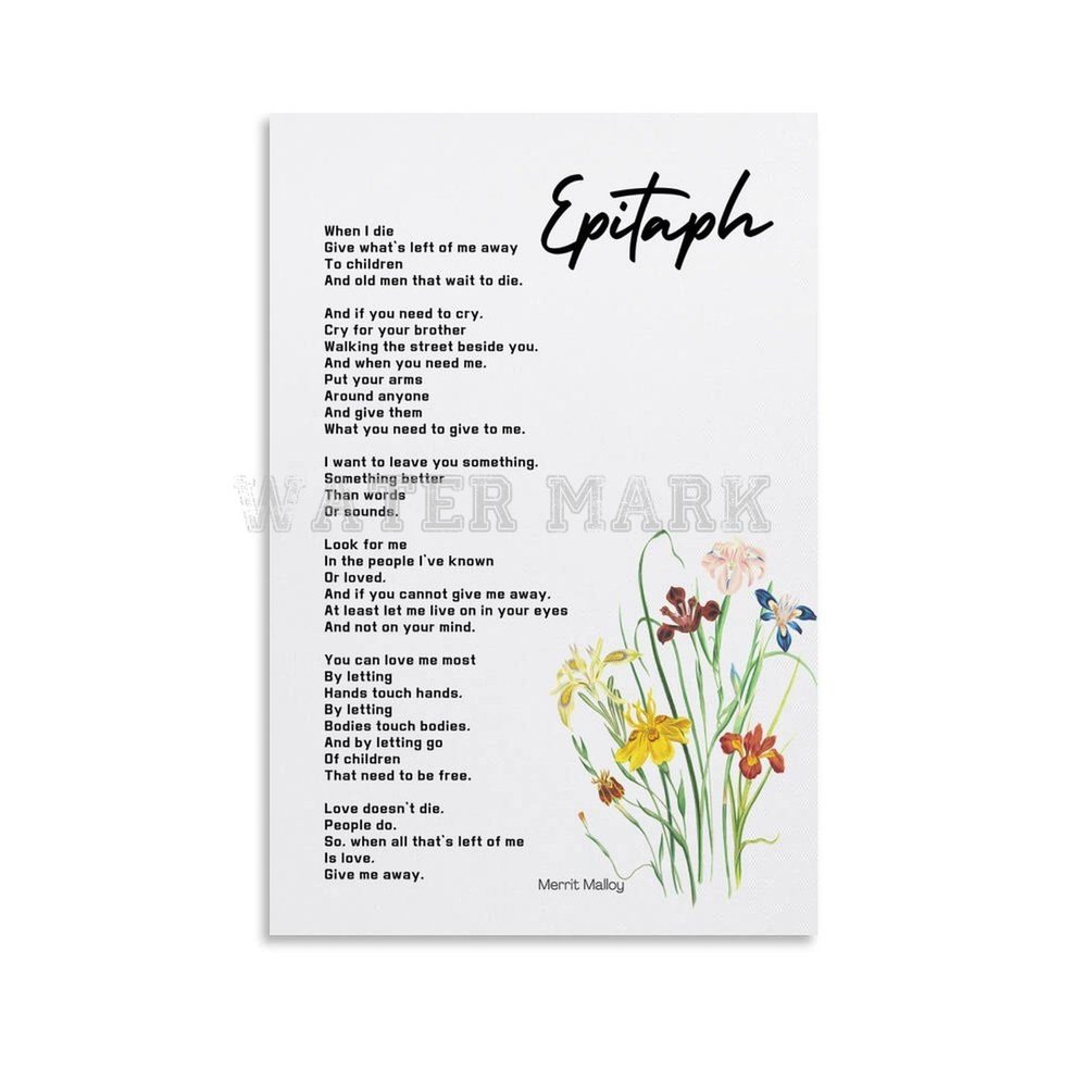 HomeLoft Basics Epitaph Poem Poster by Merrit Malloy, When I Die, Poem on Death Canvas Painting Wall Art Poster for Bedroom Living Room Decor 24x36inch(60x90cm) Unframe-style