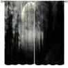 Halloween Gothic Misty Forest Curtains,Weird Foggy Moon Forest Printed Rod Pocket Darkening Window Curtains for Living Room Bedroom Decor 84" W X 84" L view 1