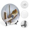 6" Decorative Plate for Wall Hanging Robin Bird Feathers Ceramic Plate with Display Stand Modern Dinner Dessert Dish for Home Office Table Decor Holiday Ornament view 4