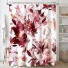 MAYZUS Extra Long Shower Curtain 72 x 96 Inch, Floor to Ceiling X-Long Tall Watercolor Floral Fabric Shower Curtain, Modern Abstract Burgundy Red Flower Bathroom Shower Curtain Set with Hooks view 1