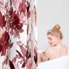 MAYZUS Extra Long Shower Curtain 72 x 96 Inch, Floor to Ceiling X-Long Tall Watercolor Floral Fabric Shower Curtain, Modern Abstract Burgundy Red Flower Bathroom Shower Curtain Set with Hooks view 3
