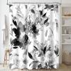 MAYZUS Extra Long Shower Curtain 72 x 96 Inch, Floor to Ceiling X-Long Tall Watercolor Floral Fabric Shower Curtain, Black and White Modern Abstract Flower Bathroom Shower Curtain Set with Hooks view 1