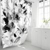 MAYZUS Extra Long Shower Curtain 72 x 96 Inch, Floor to Ceiling X-Long Tall Watercolor Floral Fabric Shower Curtain, Black and White Modern Abstract Flower Bathroom Shower Curtain Set with Hooks view 2