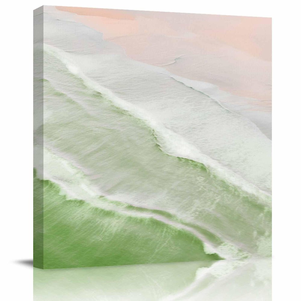 12 in x 12 in Wall Prints Canvas Painting Large Pictures for Living Room Ocean Waves Beach Ombre Grass Green Bedroom Wall Art Painting Pictures Print on Canvas for Living Room Bedroom Decorations