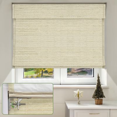 MiLin No Tools No Drill Natural Ramie Cordless Roman Shades for Windows Blackout, Custom Privacy Linen Roman Window Shades, Easy to Install Blackout Blinds for Home Kitchen (Maize, 32 3/4" W x 72" H)