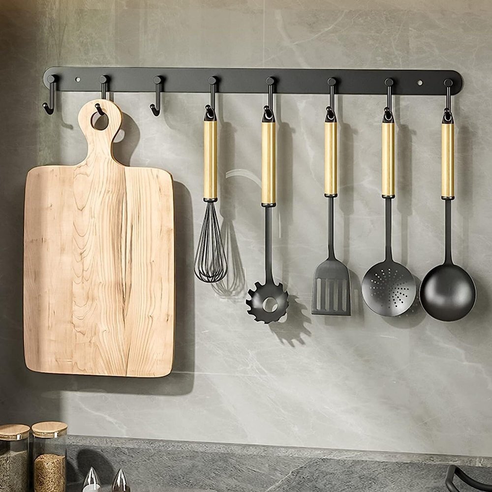 Utensil Rack,Kitchen Hanging Rail,Wall Mounted Utensil Racks,Kitchen Hanging Rail,Kitchen Utensil Holder,Stainless steel Pots and Pans Hanging Rack, Cooking Utensil Hanger with hook (Size : 17 * 3 * 4