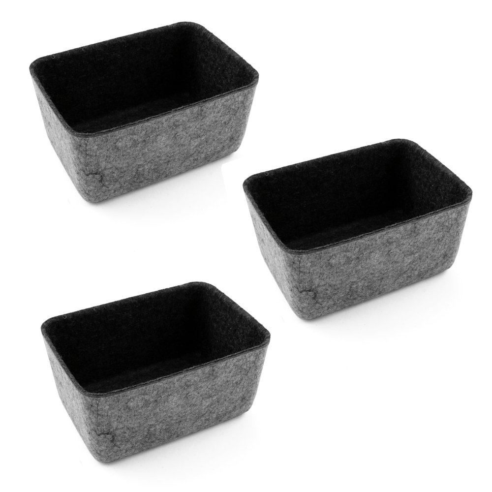 Three by Three Seattle FeltLikeIt! 6x4x2.75 Inch Felt Storage Bin for Office, Craft Room, Classroom, Living Room, Bedroom Storage, 3 Pack (Charcoal)