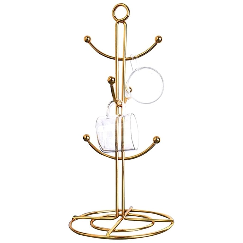 Cup Holder Countertop Mug Tree, 6 Hook Coffee Cup Dryer Kitchen Coffee Mug Tree Countertop Tea Cups Holder Stand (Color : Gold, Size : 16x34cm) (Gold 16x34cm)