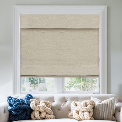 Keego Cordless Custom Roman Shades Thermal Insulating Natural Woven Fabric Light Filtering Roman Window Shades for Bedroom and Living Room Buff(with Lining, Block 90% Light) 28" W x 64" H