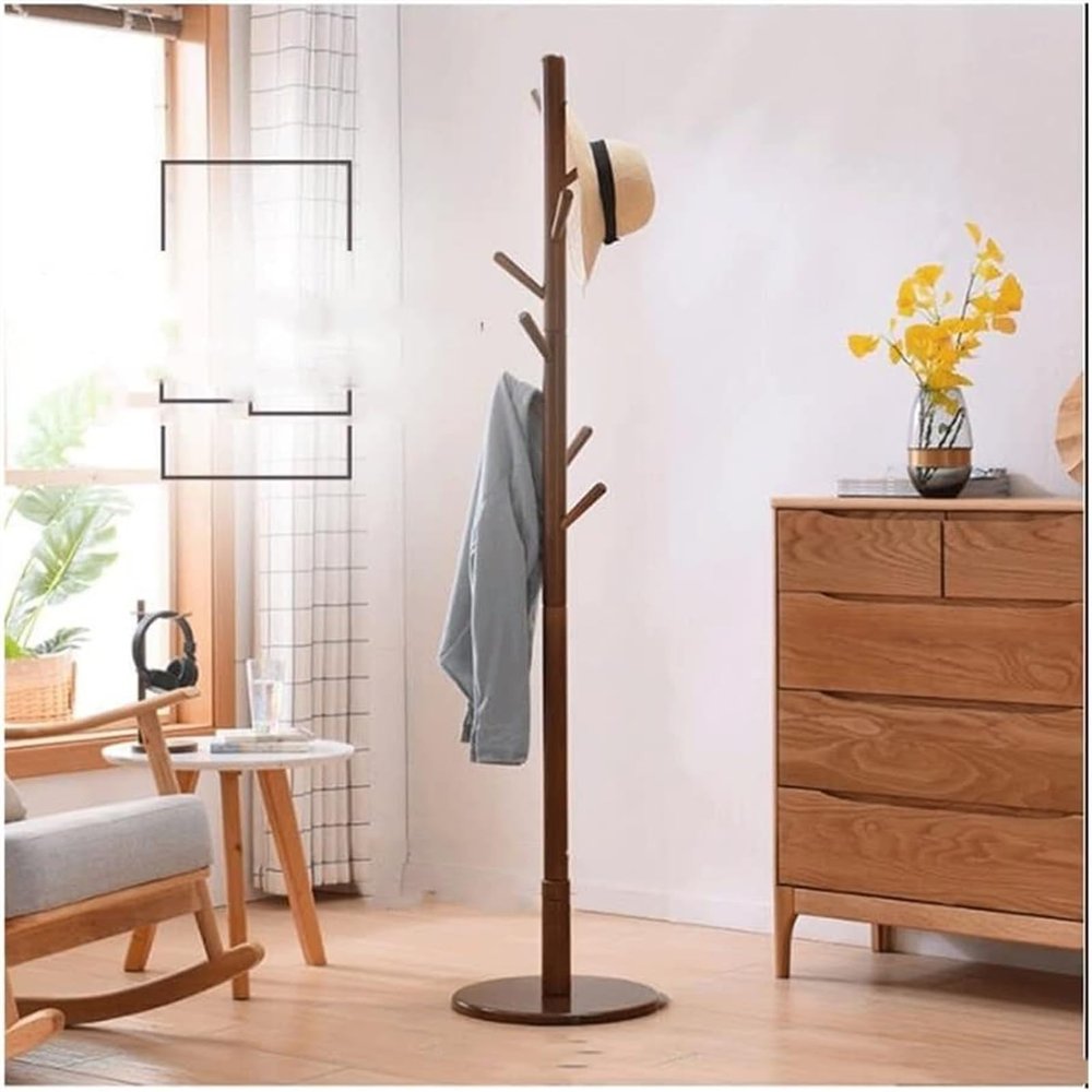 RhLLvJ Coat Rack Wood Flapper Coat Rack, Clothing Hanger Umbrella Holder and Hat Organizer Shelf, Coat Shelf Great(Color:Walnut Color)