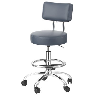HomeLoft Basics Swivel Rolling Chair Height Adjustable Round Seat Stool with Backrest, Aluminum Alloy 5 Claws, Stainless Steel Footrest and Wheels(Color:Light Brown) (Blue)