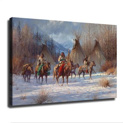ZjkhOp Indian Native American Chief Tribe with Horse Poster Modern Wall Art HD Picture Canvas Printing Family Bedroom Office Artwork Decor (12x18-framed)