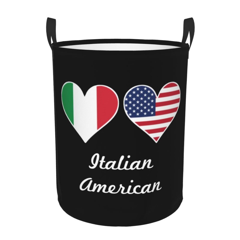 Italian American Flag Clothes Hamper Round Collapsible Storage Laundry Hamper For Bathroom Bedroom Dorm Medium