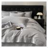 Zixmix Egyptian Cotton Luxury Embroidery Style Bedding Set Simple Solid Color Duvet Cover Flat/Fitted Bed Sheet Pillowcase,Bedding, King, Gray, JM-021 view 2
